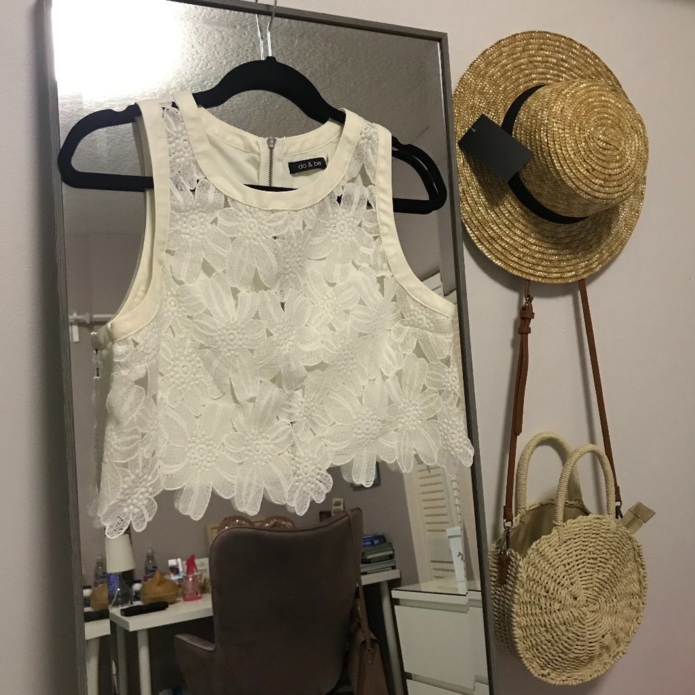 White Floral Lace Cropped Blouse